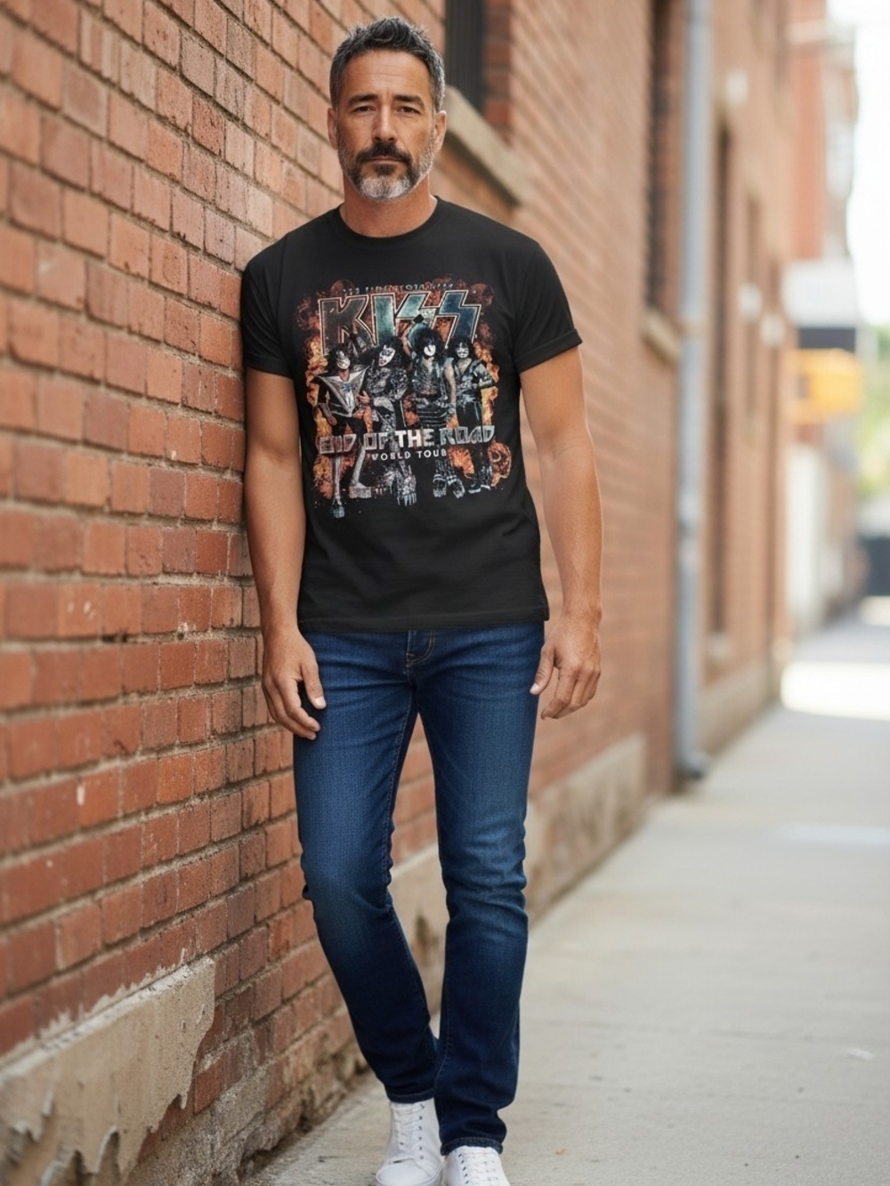 Kiss Black Graphic Tee with Multicolor Band Art